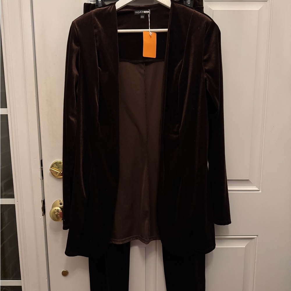 Fashion Nova Dark Brown Velvet Jumpsuit